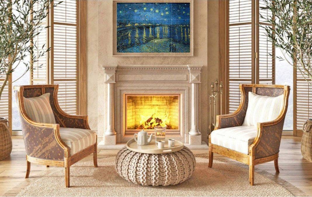 Tile Mural/Mosaic Ceramic Panel of Vincent Van Gogh Starry Night Over The Rhone - Starry Night print - Van Gogh Print- Tile Mosaic