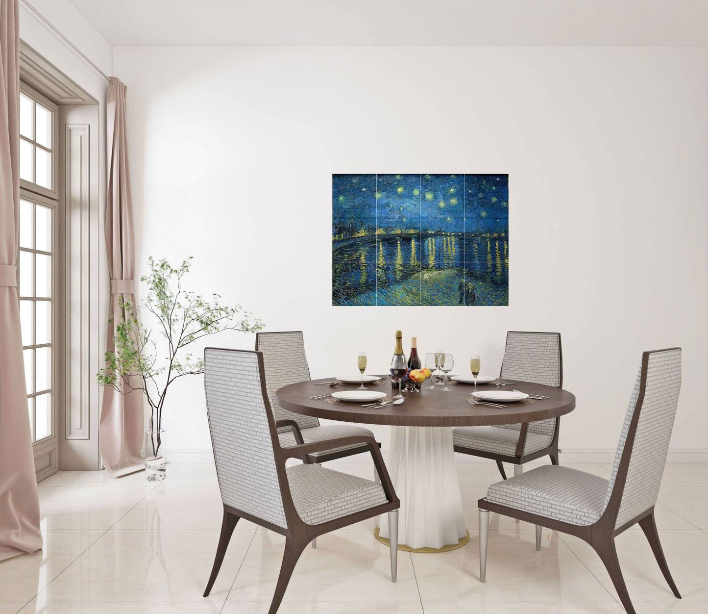 Tile Mural/Mosaic Ceramic Panel of Vincent Van Gogh Starry Night Over The Rhone - Starry Night print - Van Gogh Print- Tile Mosaic
