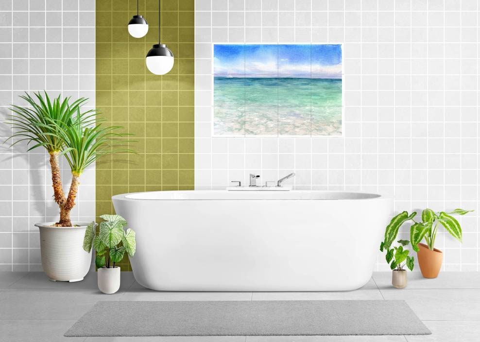 Tile Mural/Mosaic Ceramic Panel of Watercolor Ocean Waves- Sea Mural - Ocean Waves Wall Mural - Wall Art -Tile Mural - Landscape Tile Mosaic