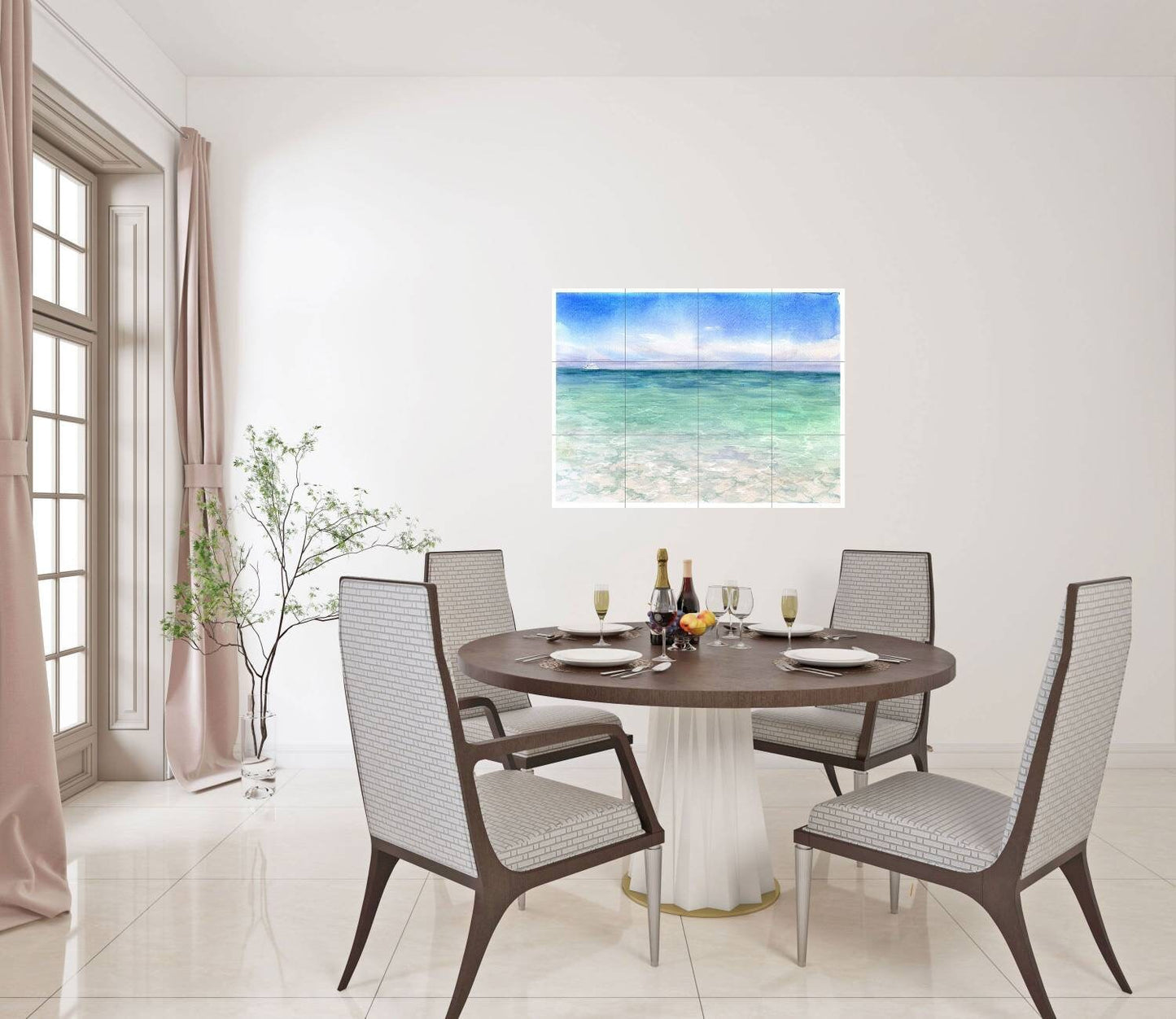 Tile Mural/Mosaic Ceramic Panel of Watercolor Ocean Waves- Sea Mural - Ocean Waves Wall Mural - Wall Art -Tile Mural - Landscape Tile Mosaic
