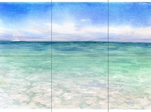 Tile Mural/Mosaic Ceramic Panel of Watercolor Ocean Waves- Sea Mural - Ocean Waves Wall Mural - Wall Art -Tile Mural - Landscape Tile Mosaic