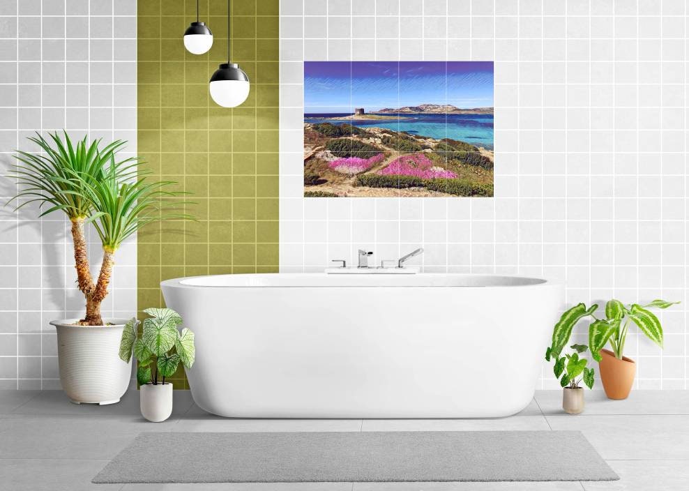 Stintino Sardinia Tile Mural/Mosaic Ceramic Panel - Sardinia wall print - Sardinia Wall Art - Tile Mural - Gloss Tiles - Tile Mosaic