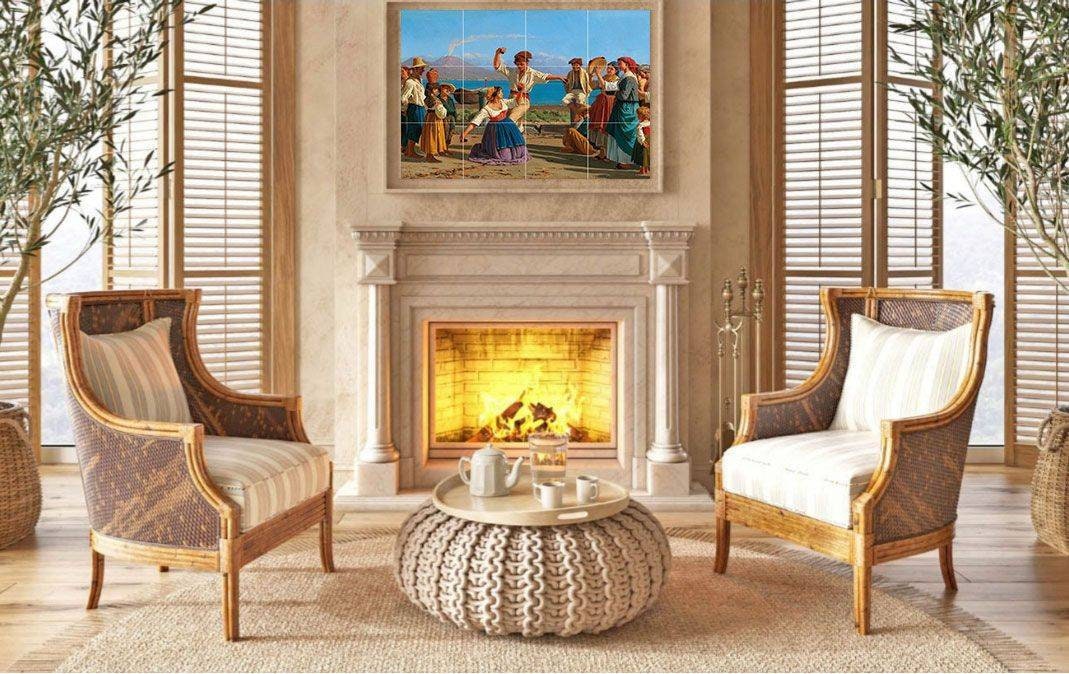 Tile Mural/Mosaic Ceramic Panel of Tarantella, Naples Vesuvius print -Naples Wall Art -Naples print- Vesuvius print- Tile Mural -Tile Mosaic