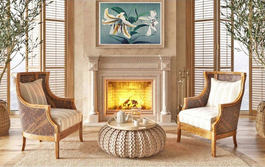Tile Mural/Mosaic Ceramic of Kazumasa Ogawa Lily - Lily Tile Mural - Gloss Tiles - Flower Art Print - Tile Mosaic - Japanese Wall Print