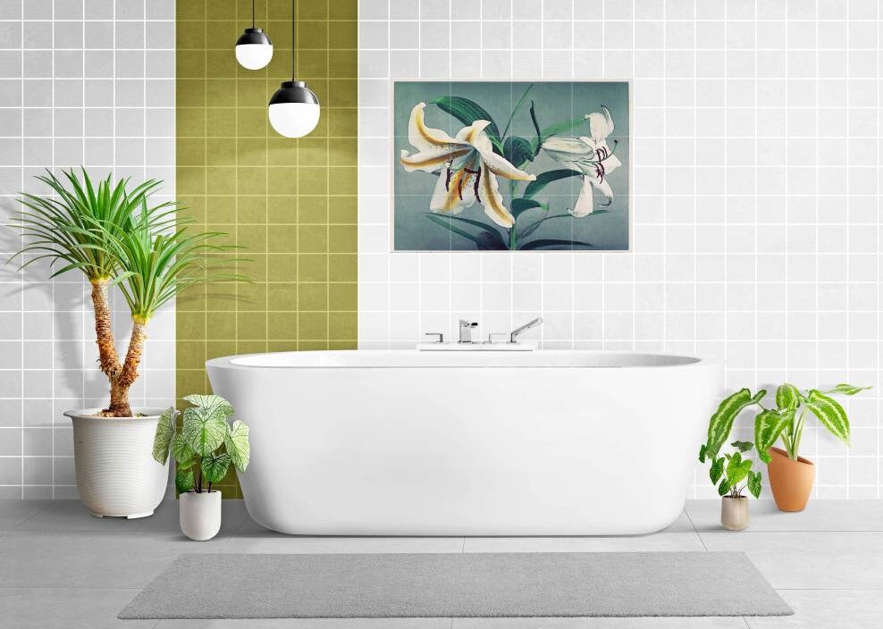 Tile Mural/Mosaic Ceramic of Kazumasa Ogawa Lily - Lily Tile Mural - Gloss Tiles - Flower Art Print - Tile Mosaic - Japanese Wall Print