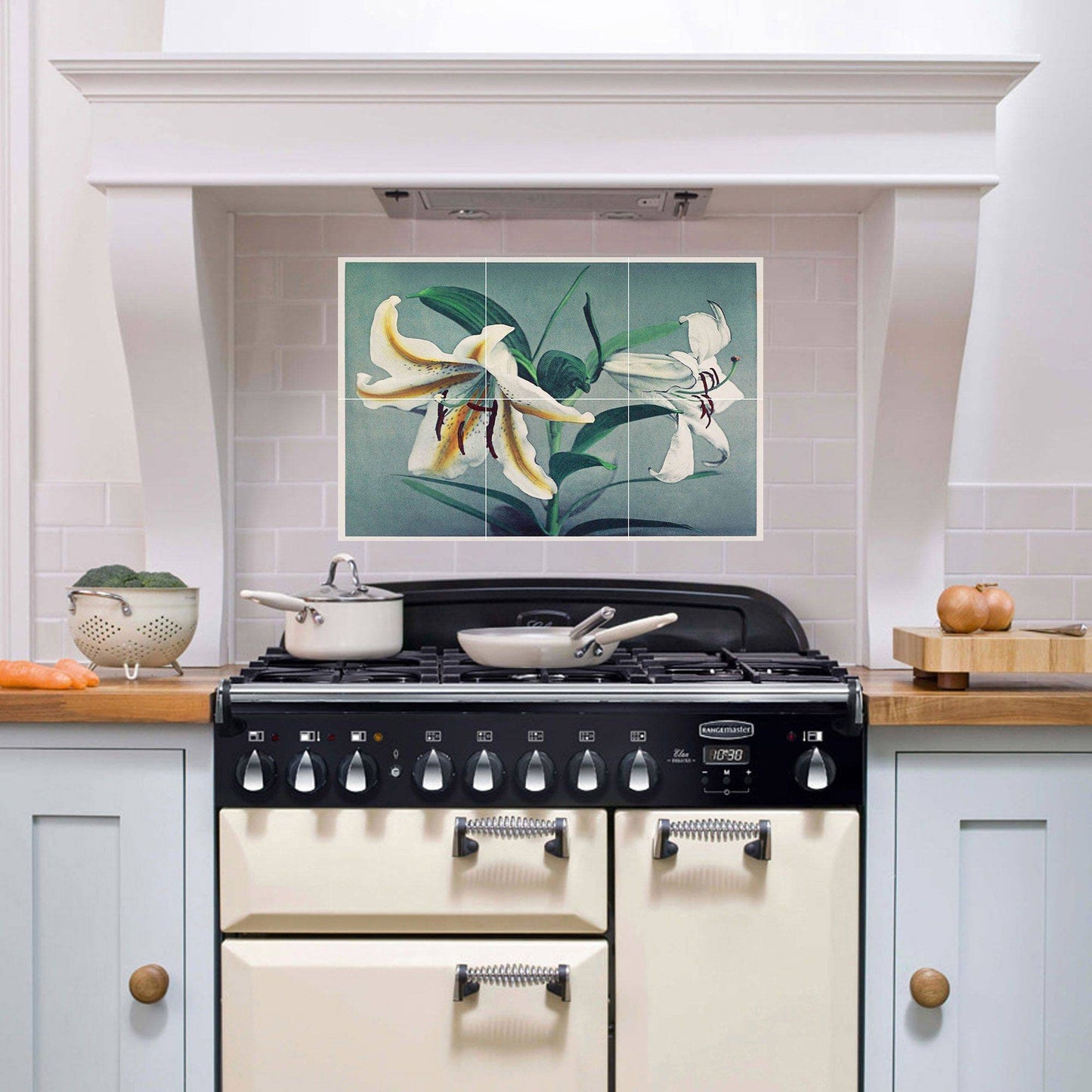 Tile Mural/Mosaic Ceramic of Kazumasa Ogawa Lily - Lily Tile Mural - Gloss Tiles - Flower Art Print - Tile Mosaic - Japanese Wall Print
