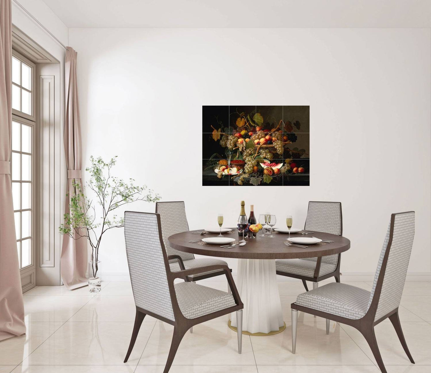 Tile Mural/Mosaic Ceramic of Severin Roesen Still Life With Fruits - Fruit Tile Mural -Gloss Tiles - Kitchen Tile Mosaic - Fruits Wall Art