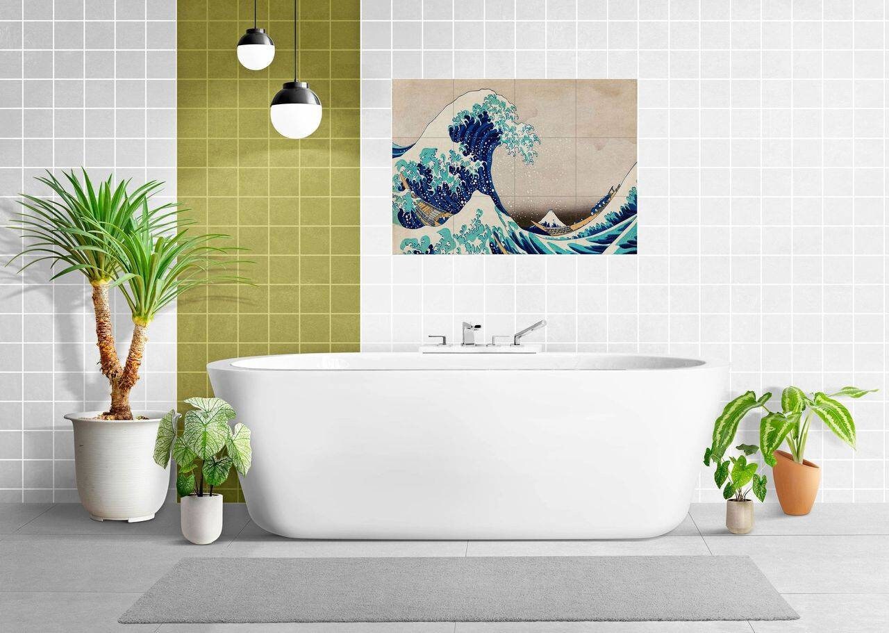 Tile Mural/Mosaic Ceramic Panel of The Great Wage Off Kanagawa - Hokusai wall print - Japanese Art - Hokusai art - Tile Mosaic Art