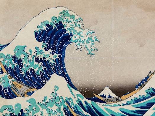 Tile Mural/Mosaic Ceramic Panel of The Great Wage Off Kanagawa - Hokusai wall print - Japanese Art - Hokusai art - Tile Mosaic Art