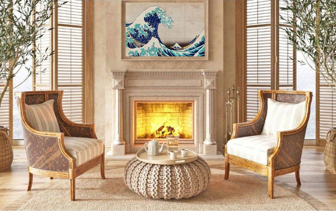 Tile Mural/Mosaic Ceramic Panel of The Great Wage Off Kanagawa - Hokusai wall print - Japanese Art - Hokusai art - Tile Mosaic Art