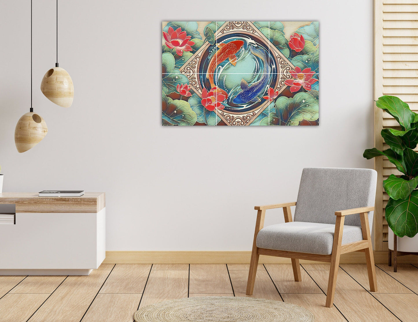 Tile Mural/Mosaic Ceramic Panel of a Japanese Koi Fish - Koi Fish Wall Art - Japanese Koi Fish print -Tile Mural - Gloss Tiles - Tile Mosaic