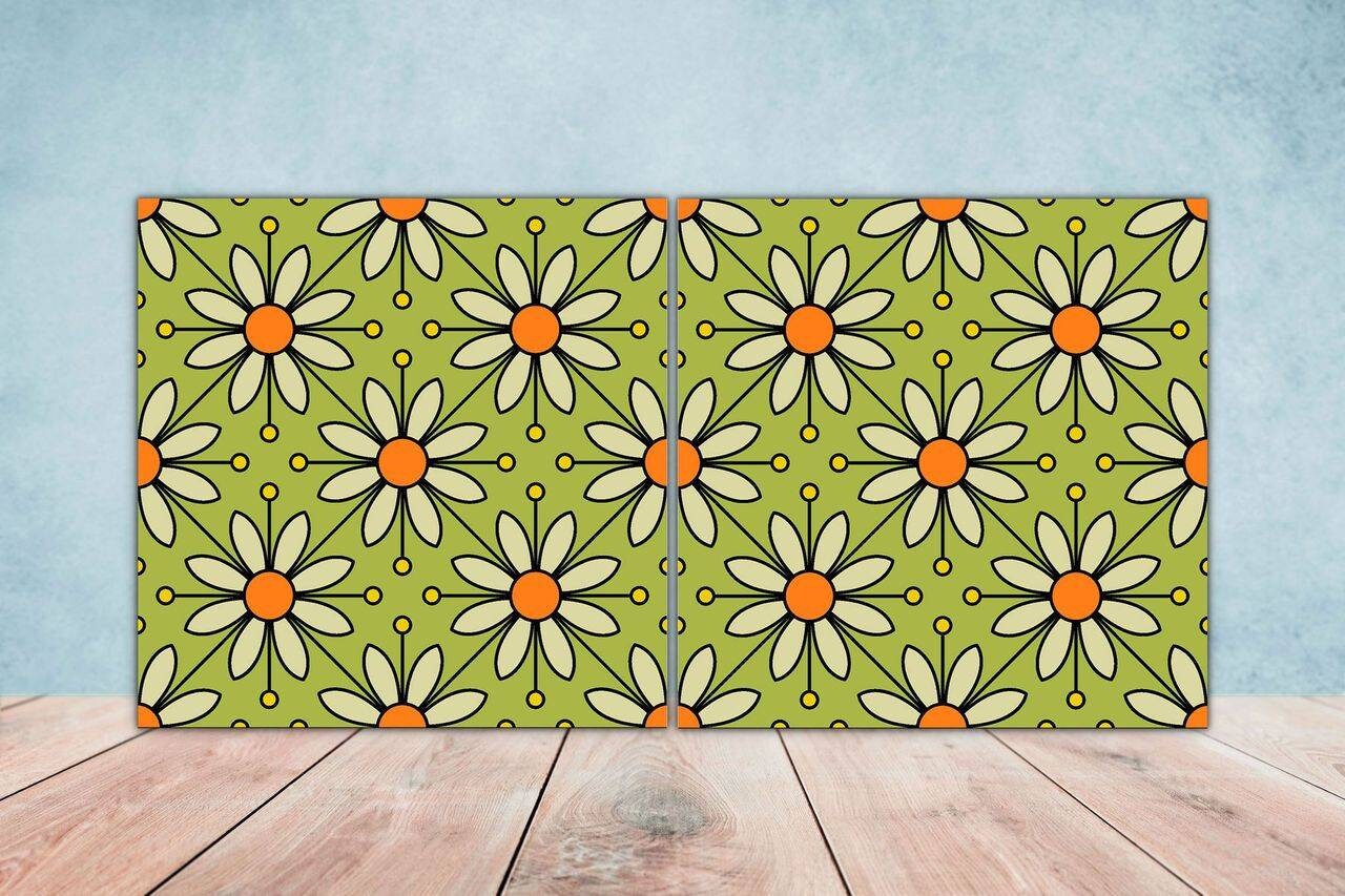 Spanish Ceramic Tiles - Set of 2 Spanish Wall Decor Tiles - Kitchen Backsplash Tiles, Table Decorative Tiles, Bathroom Tiles, Coaster