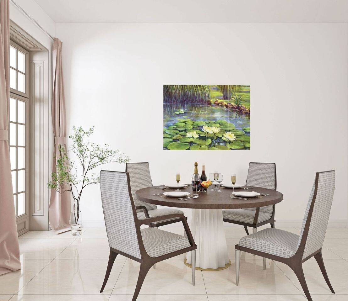 Tile Mural/Mosaic Ceramic of Lafayette F Cargill Water Lily - Lily Flower print - Gloss Tiles -Flower Art Print - Tile Mosaic - Wall Decor