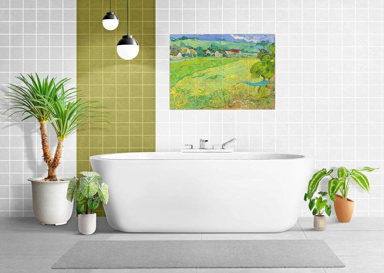 Tile Mural/Mosaic Ceramic Panel of Vincent van Gogh View of Vessenots Near Auvers - Van Gogh Wall Print- Tile Mosaic Art -Gloss Tiles