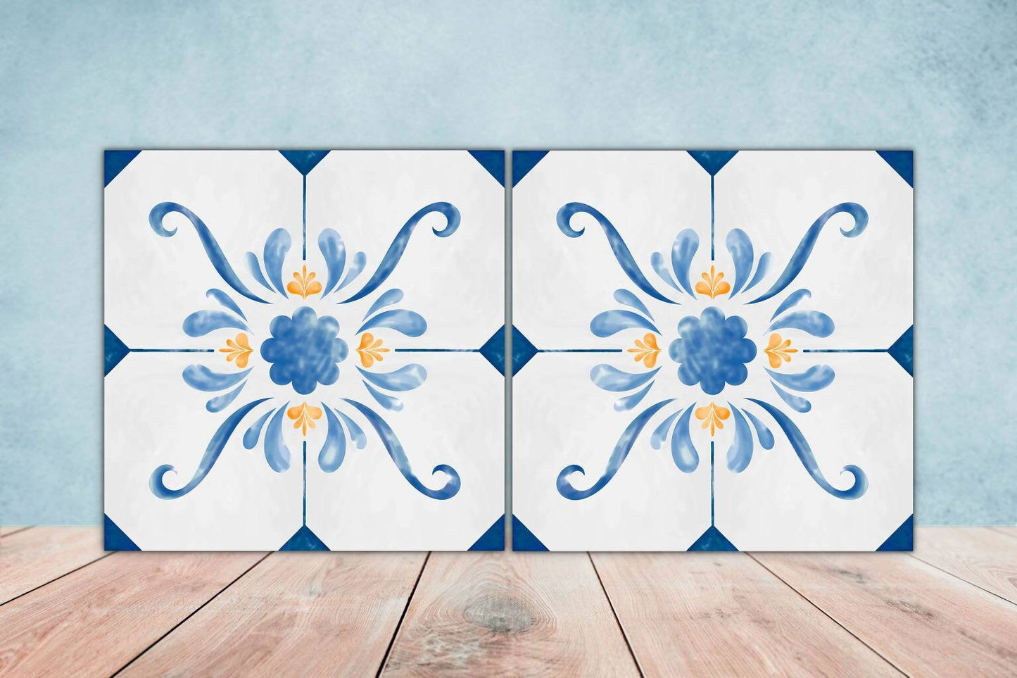 Spanish Ceramic Tiles - Set of 2 Spanish Wall Decor Tiles - Kitchen Backsplash Tiles, Table Decorative Tiles, Bathroom Tiles, Coaster