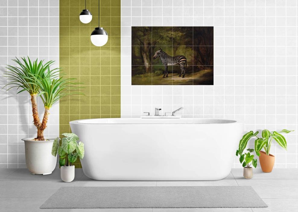Tile Mural/Mosaic Ceramic Panel of a Zebra by George Stubbs - Zebra wall print - Tile Mural -George Stubbs Print -Gloss Tiles - Tile Mosaic