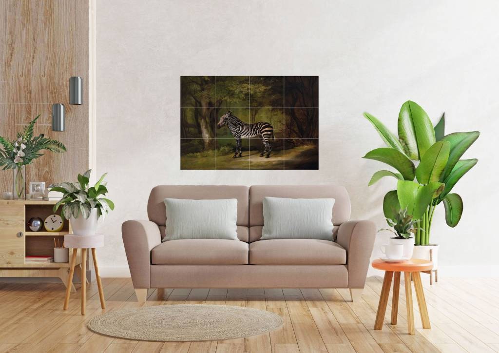 Tile Mural/Mosaic Ceramic Panel of a Zebra by George Stubbs - Zebra wall print - Tile Mural -George Stubbs Print -Gloss Tiles - Tile Mosaic