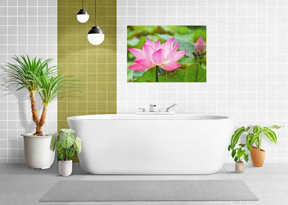 Tile Mural/Mosaic Ceramic Panel of a Water Lily Flower - Colourful Wall Nature Art - Tile Mural Art Print - Home Decor - Tile Mosaic