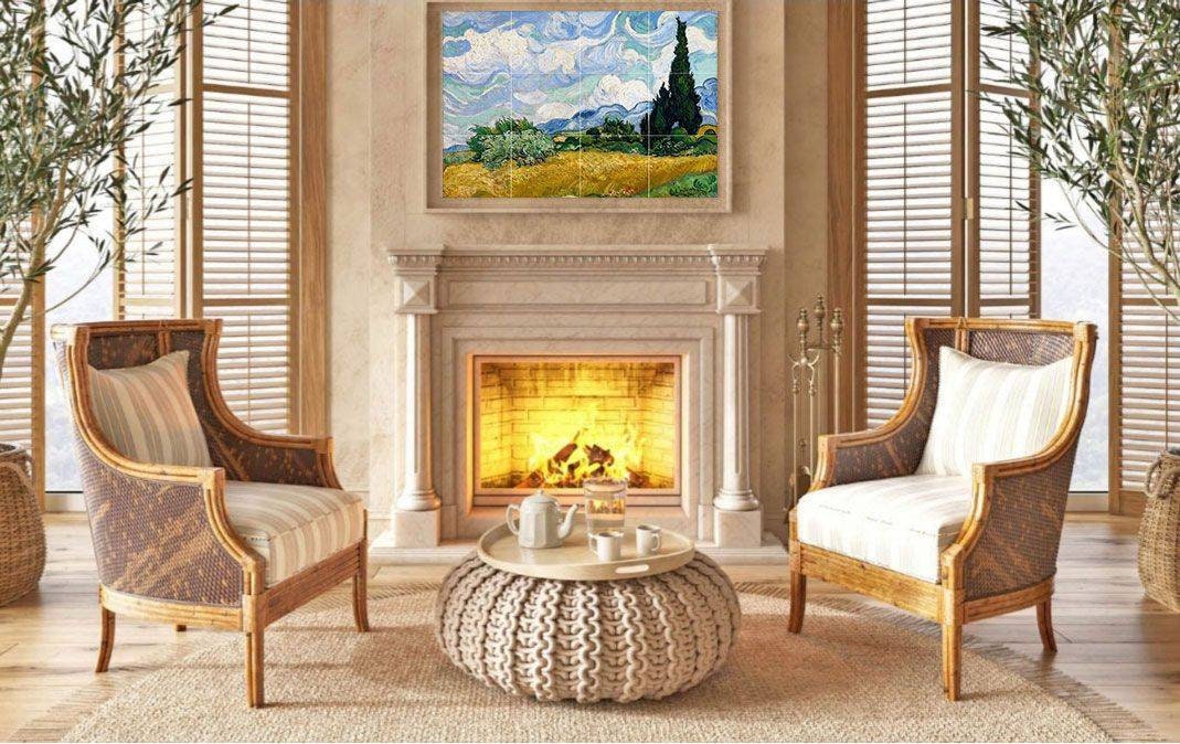 Tile Mural/Mosaic Ceramic Panel of Van Gogh Wheat Field with Cypresses - Van Gogh wall print - Tile Mural - Gloss Tiles - Tile Mosaic