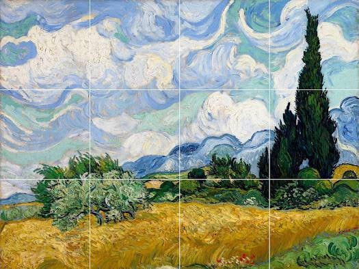 Tile Mural/Mosaic Ceramic Panel of Van Gogh Wheat Field with Cypresses - Van Gogh wall print - Tile Mural - Gloss Tiles - Tile Mosaic