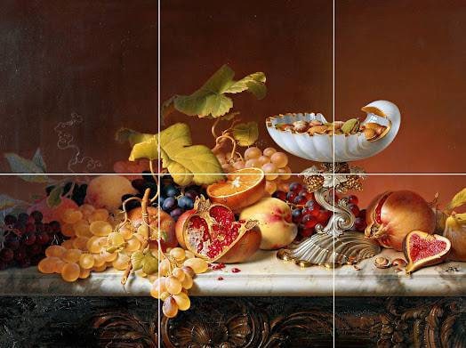 Tile Mural/Mosaic Ceramic of Wilhelm Preyer Tropical Fruits - Fruit Tile Mural - Tropical Tile Mosaic - Fruits Wall Art Print -Kitchen tiles
