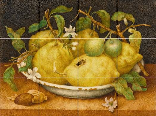 Tile Mural/Mosaic Ceramic of Still Life with Bowl of Citrons -Giovanna Garzoni print - Lemons print- Tile Mosaic -Wall Art Print -Home Decor