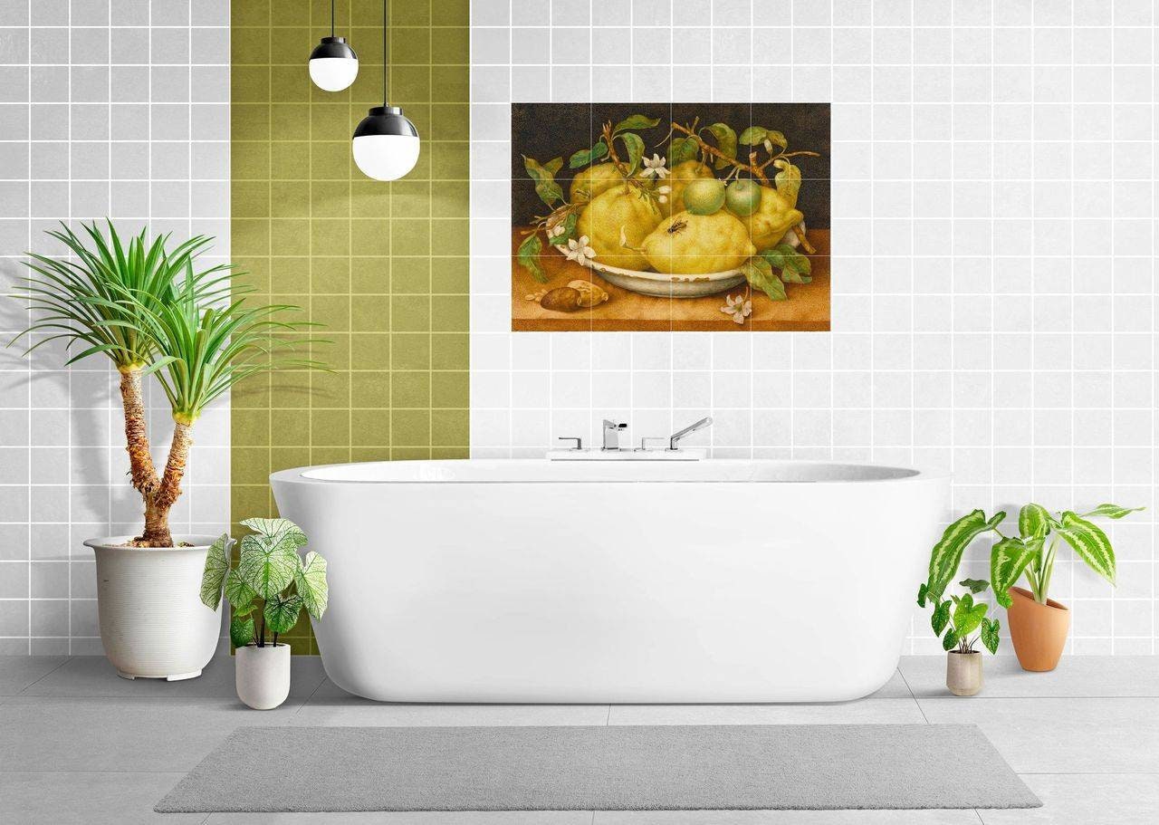 Tile Mural/Mosaic Ceramic of Still Life with Bowl of Citrons -Giovanna Garzoni print - Lemons print- Tile Mosaic -Wall Art Print -Home Decor