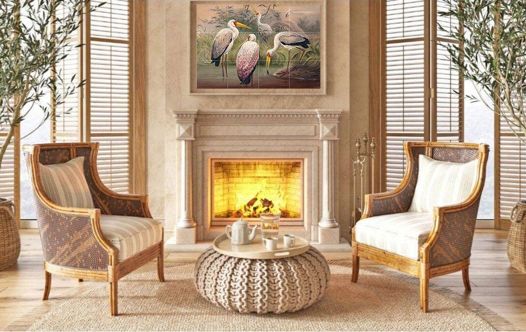 Tile Mural/Mosaic Ceramic Panel of The African Wood Ibis - Joseph Wolf Print - Birds Art Print - Tile Mural - Gloss Tiles - Bird Tile Mosaic