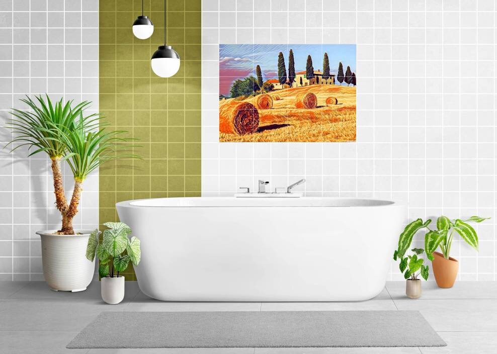 Tile Mural/Mosaic Ceramic Panel of Tuscany Hills - Tuscany wall print - Colourful Wall Art - Tile Mural - Italian Home decor- Tile Mosaic