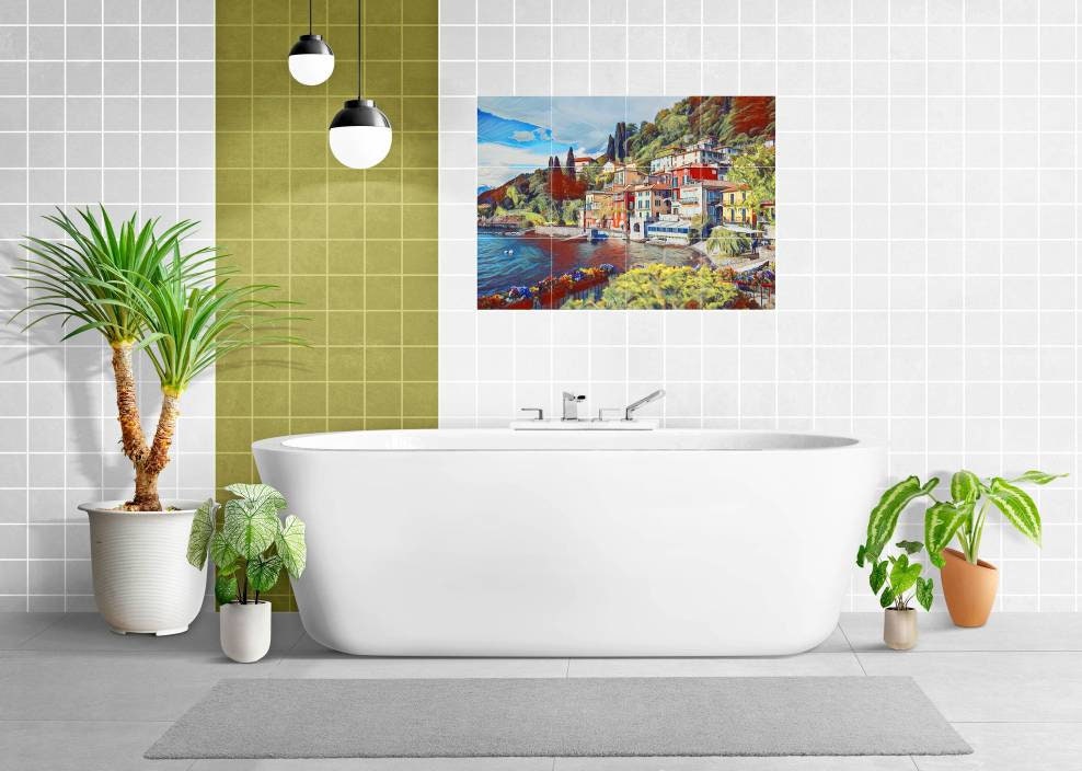 Tile Mural/Mosaic Ceramic Panel of Varenna - Varenna wall print - Lake Como print - Lake Como Mural - Tile Mural - Gloss Tiles - Tile Mosaic