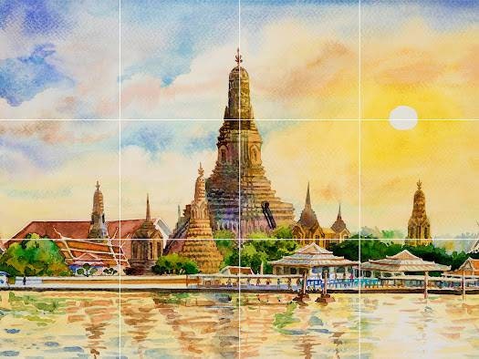 Tile Mural/Mosaic Ceramic of Wat Arun Temple - Thailand - Lovely Landscape -Colourful Wall Art - Tile Mural - Gloss Tiles - Tile Mosaic