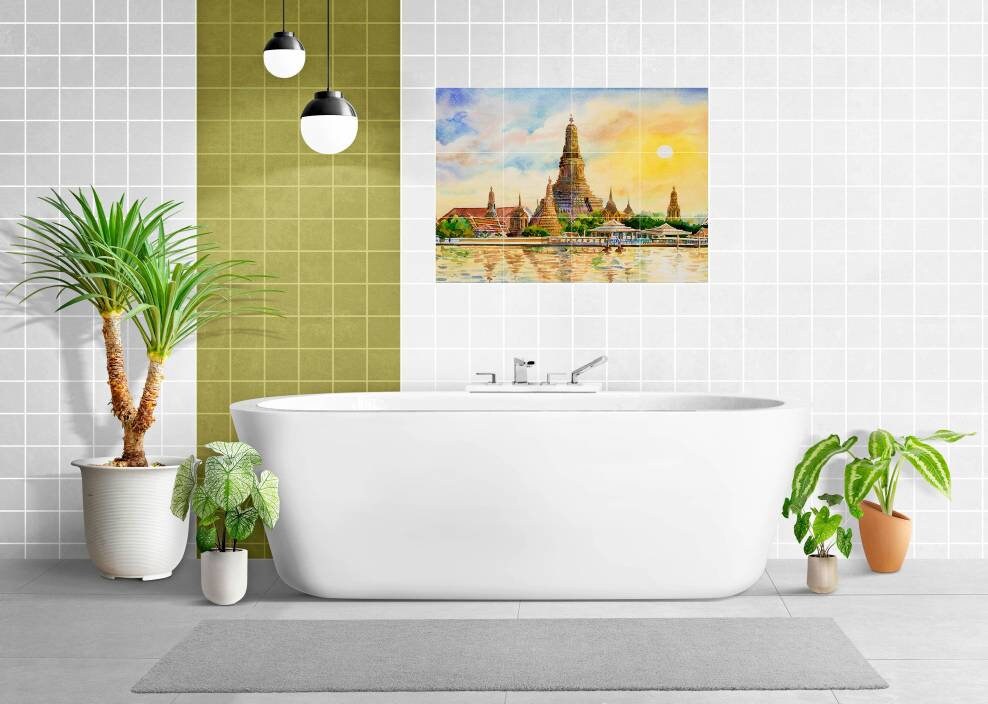 Tile Mural/Mosaic Ceramic of Wat Arun Temple - Thailand - Lovely Landscape -Colourful Wall Art - Tile Mural - Gloss Tiles - Tile Mosaic