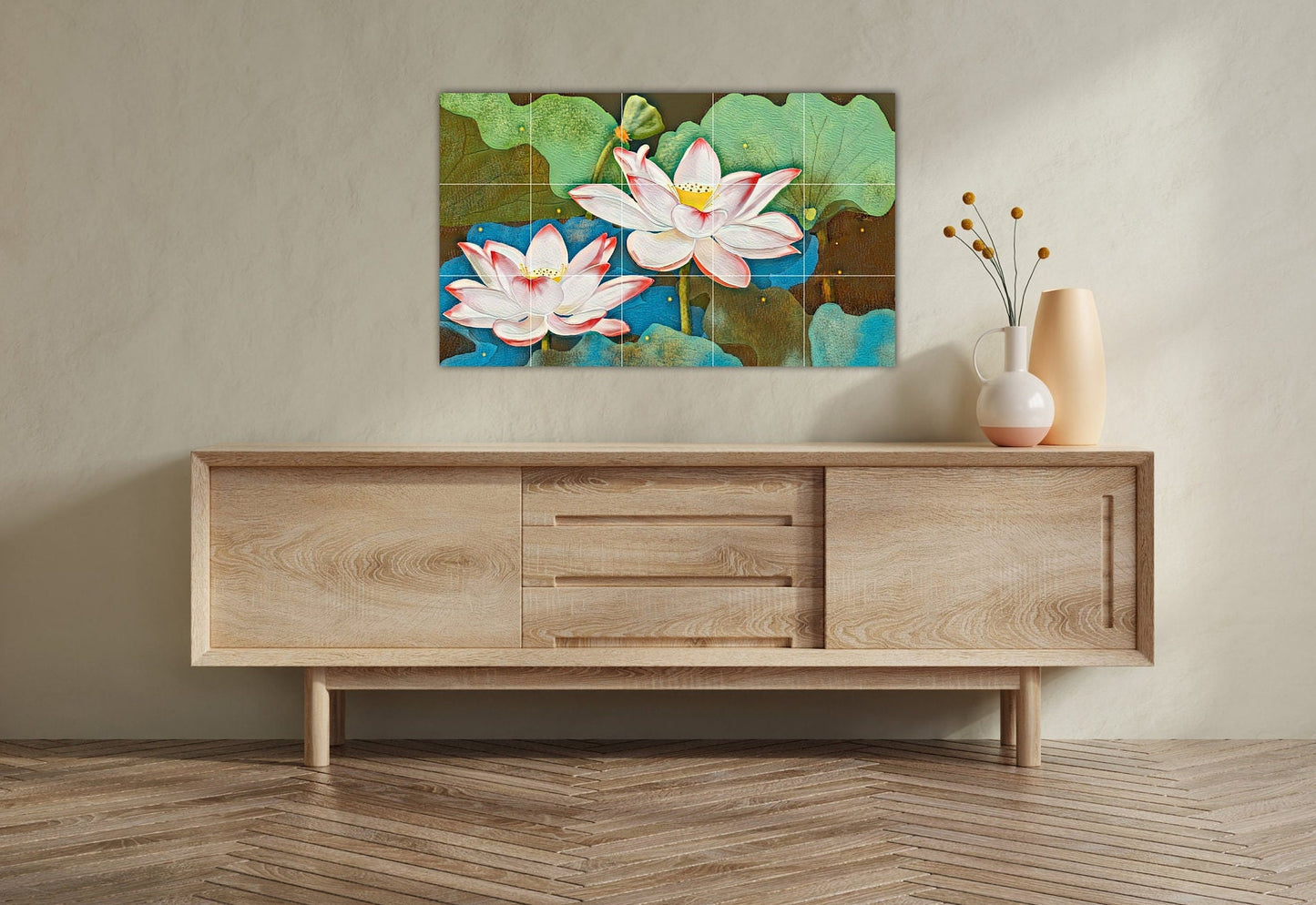 Tile Mural/Mosaic Ceramic Panel of Lotus Flowers - Lotus Flower Mural - Colourful Wall Art - Tile Mural - Gloss Tiles - Tile Mosaic
