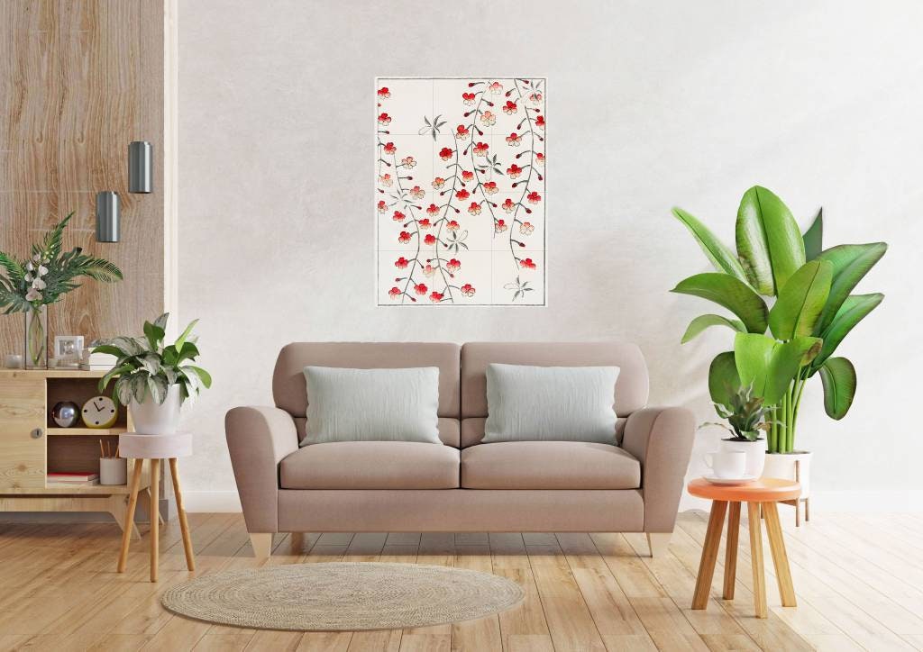 Tile Mural/Mosaic Ceramic Panel of Cherry Blossom - Bijutsu Sekai - Sakura Print - Flower Mural - Japanese Mural - Gloss Tiles - Tile Mosaic