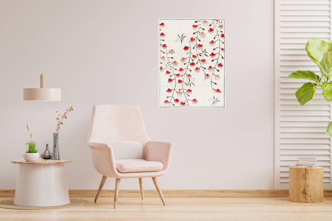 Tile Mural/Mosaic Ceramic Panel of Cherry Blossom - Bijutsu Sekai - Sakura Print - Flower Mural - Japanese Mural - Gloss Tiles - Tile Mosaic