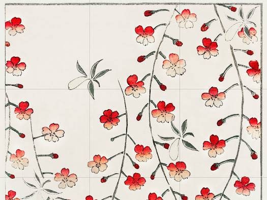 Tile Mural/Mosaic Ceramic Panel of Cherry Blossom - Bijutsu Sekai - Sakura Print - Flower Mural - Japanese Mural - Gloss Tiles - Tile Mosaic
