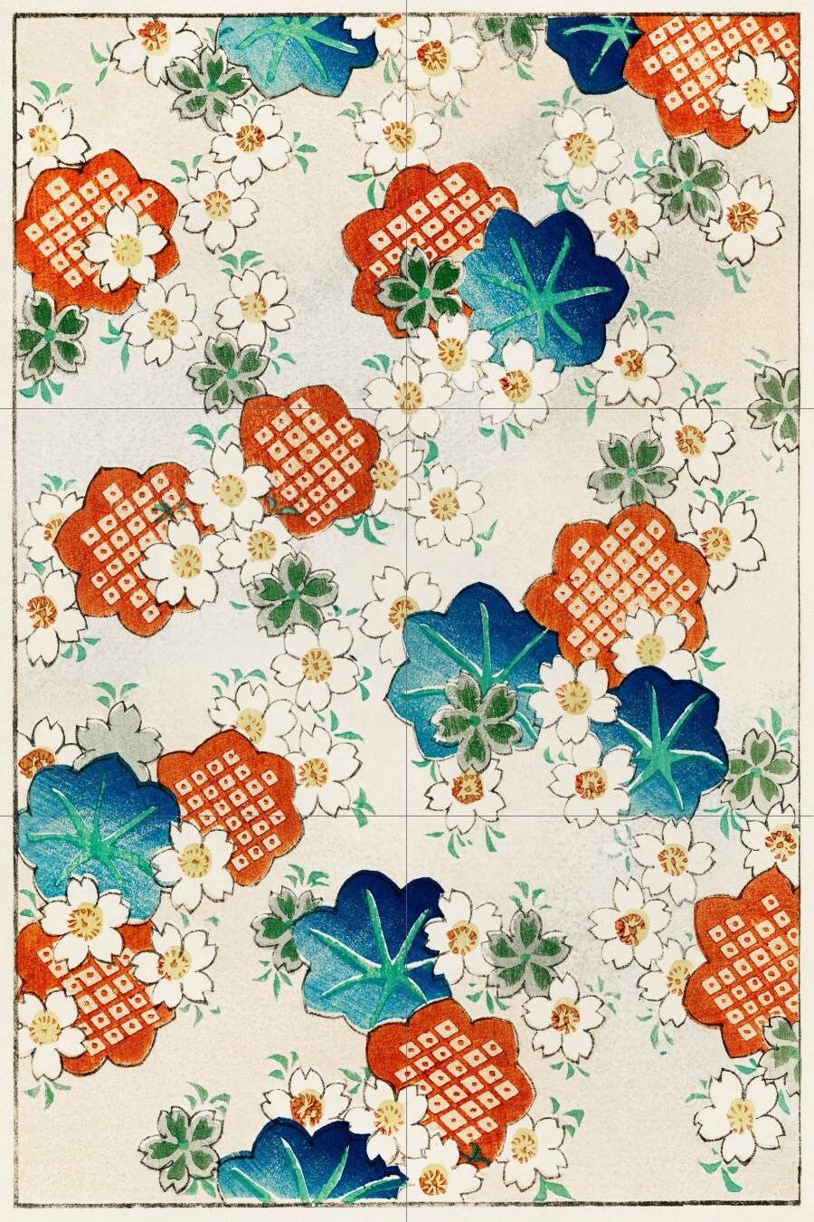 Tile Mural/Mosaic Ceramic Panel of Bijutsu Sekai Floral Pattern - Japanese Mural - Bijutsu Sekai print - Gloss Tiles -Sekai Art -Tile Mosaic