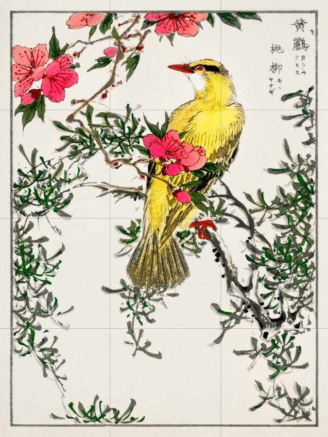 Tile Mural/Mosaic Ceramic Panel of Numata Kashu Chinese Bush-Warbler - Bush warbler print - Numata Kashu wall print - Bird Art Tile Mosaic