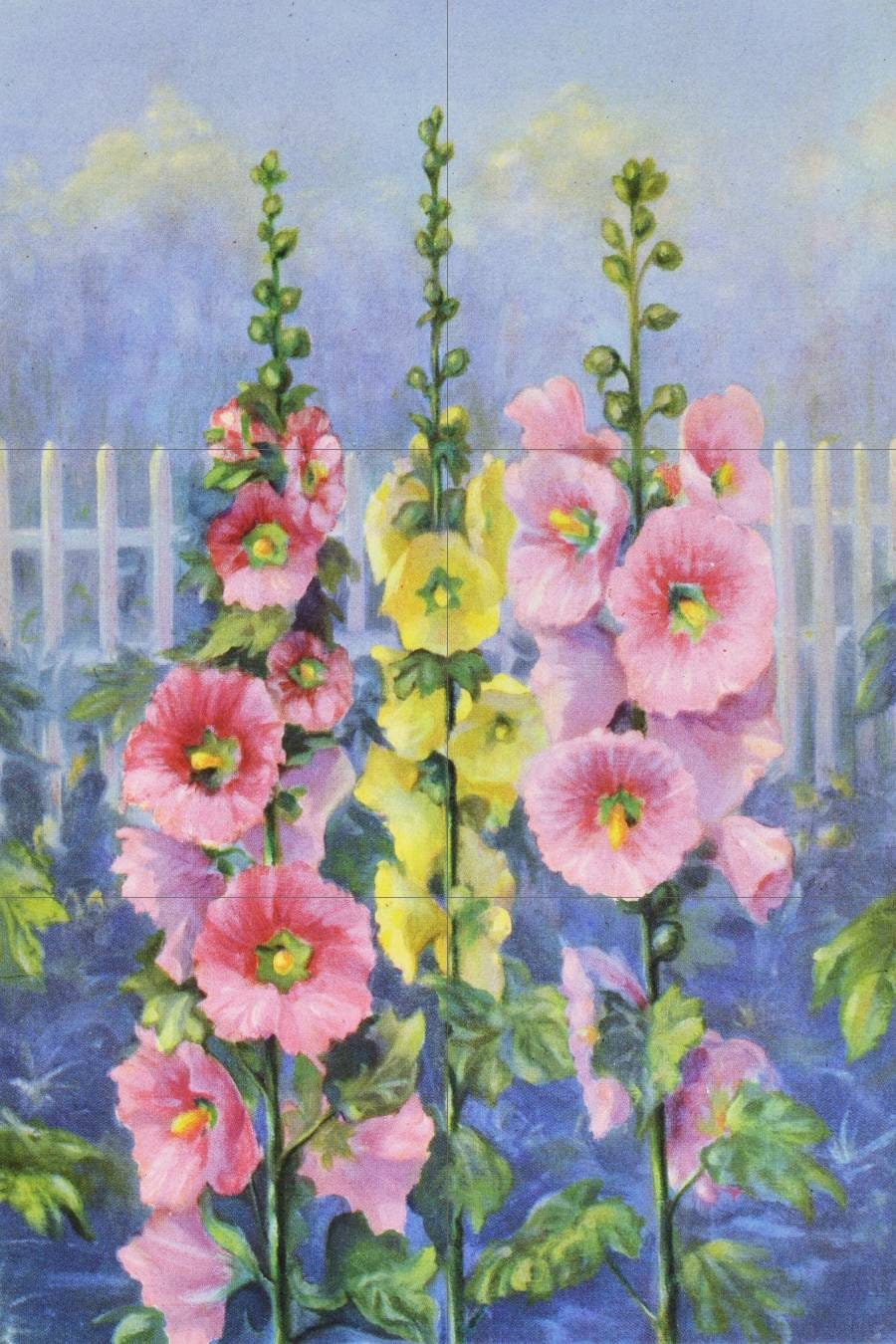 Tile Mural/Mosaic Ceramic Panel of a Hollyhock - Lafayette F.Cargill - Flower Mural -Tile Mural - Wall Art Print- Gloss Tiles - Tile Mosaic