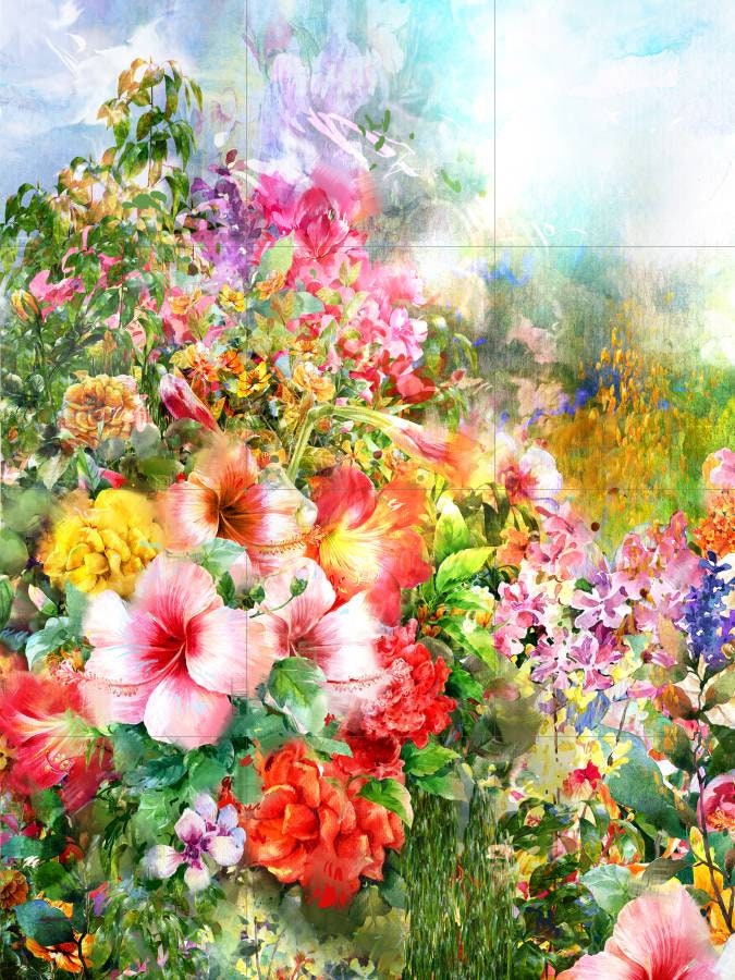 Tile Mural/Mosaic Ceramic of Flowers Watercolour Painting - Landscape Mural - Flower Wall Art - Floral Tile Mural -Gloss Tiles - Tile Mosaic