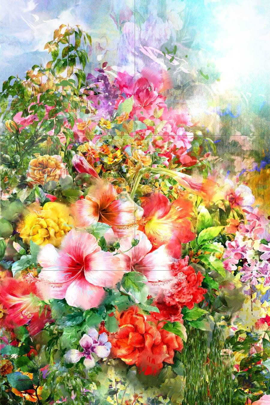Tile Mural/Mosaic Ceramic of Flowers Watercolour Painting - Landscape Mural - Flower Wall Art - Floral Tile Mural -Gloss Tiles - Tile Mosaic