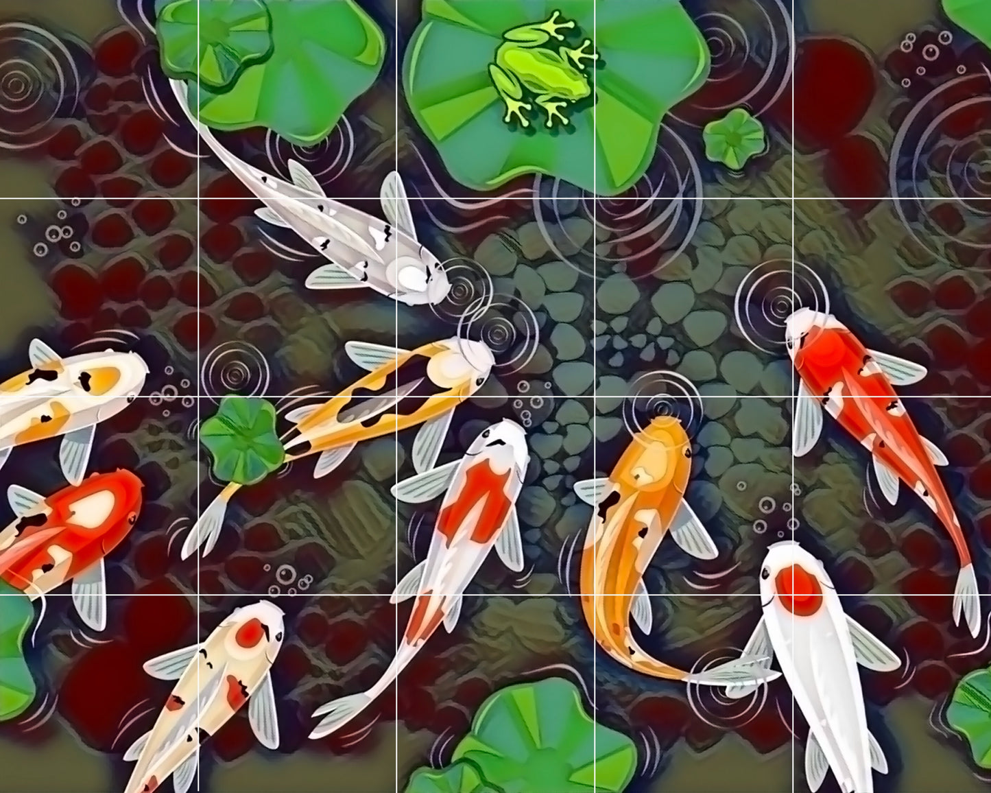 Tile Mural/Mosaic Ceramic Panel of Japanese Koi fish and pond - Japanese Art - Koi Fish wall print - Tile Mural - Gloss Tiles - Tile Mosaic