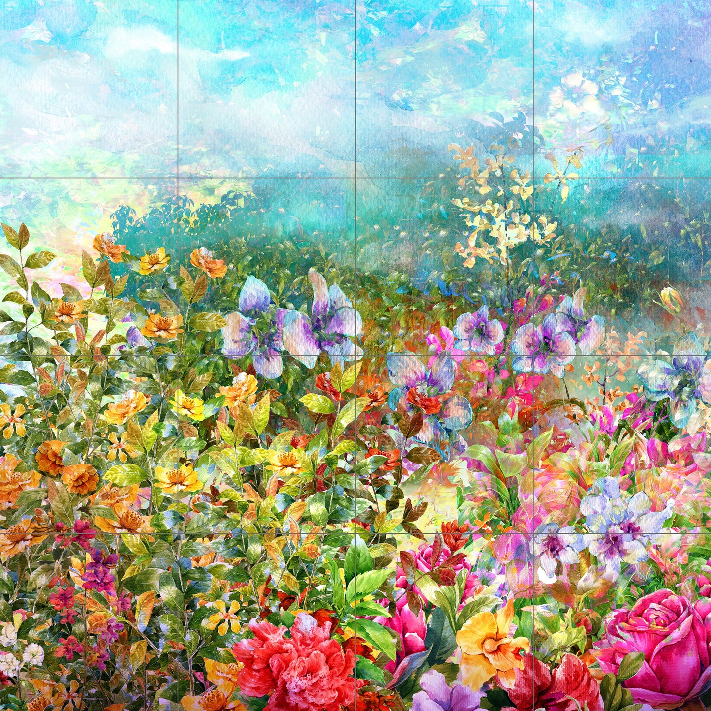 Tile Mural/Mosaic Ceramic of Watercolor Flowers - Flowers Tile Mural - Flowers Wall Art - Tile Mural - Gloss Tiles - Tile Mosaic -Home decor