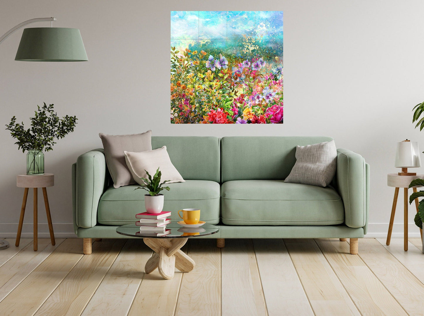 Tile Mural/Mosaic Ceramic of Watercolor Flowers - Flowers Tile Mural - Flowers Wall Art - Tile Mural - Gloss Tiles - Tile Mosaic -Home decor