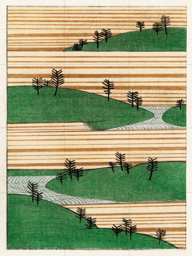 Tile Mural/Mosaic Ceramic Panel of Bijutsu Sekai Landscape Illustration - Japanese Print - Bijutsu Sekai Print - Gloss Tiles - Tile Mosaic