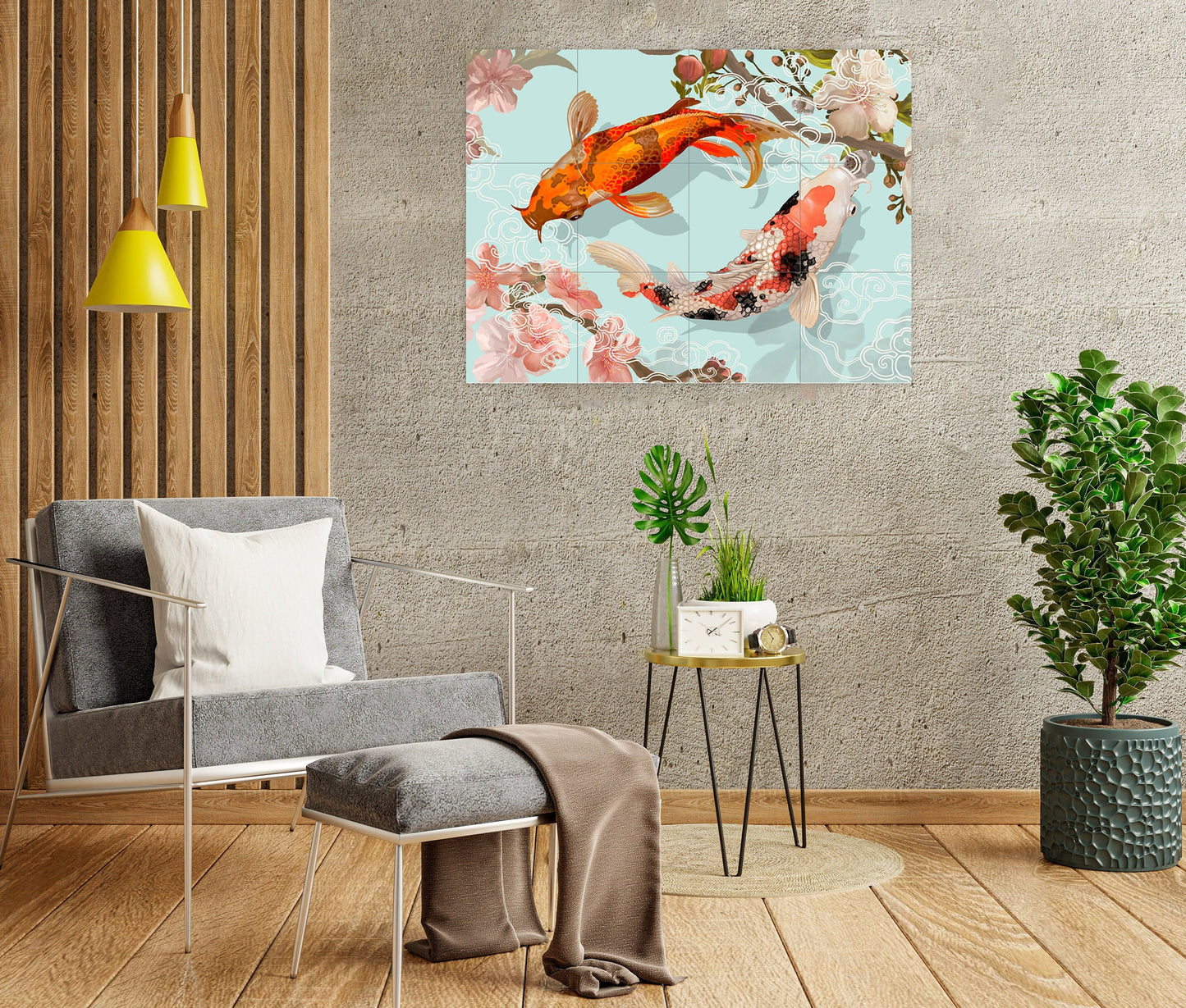 Tile Mural/Mosaic Ceramic Panel of a Japanese Koi Fish Japan Painting - Colourful Wall Nature Art - Tile Mural - Gloss Tiles - Tile Mosaic