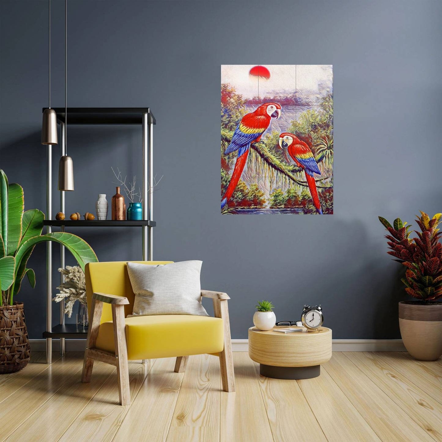 Tile Mural/Mosaic Ceramic Panel of Parrots in the jungle - Parrtos wall print - Tropical nature print - Tile Mural -Gloss Tiles -Tile Mosaic