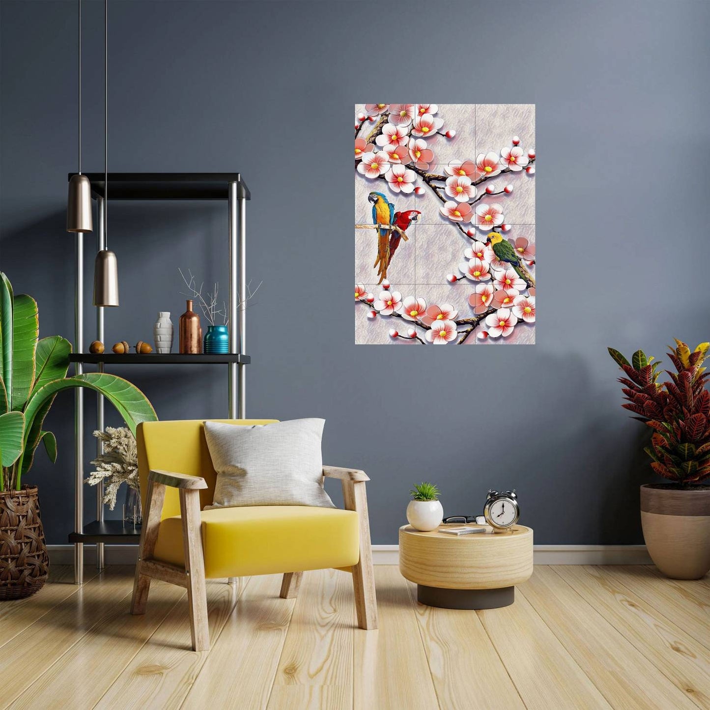 Tile Mural/Mosaic Ceramic Panel of Parrot and Flowers - Parrot Wall Nature Art - Tile Mural - Gloss Tiles - Tile Mosaic, Kitchen Mural
