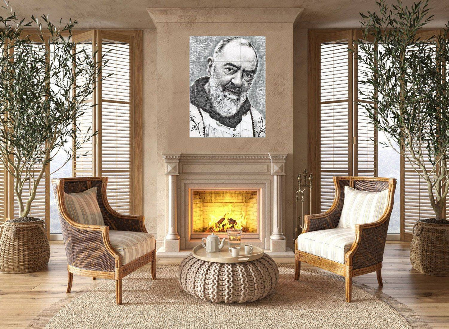 Tile Mural/Mosaic Ceramic Panel of Padre Pio - Christian Wall Art - Tile Mural - Padre Pio Print -Religious Tile Mosaic, Gift for Christians