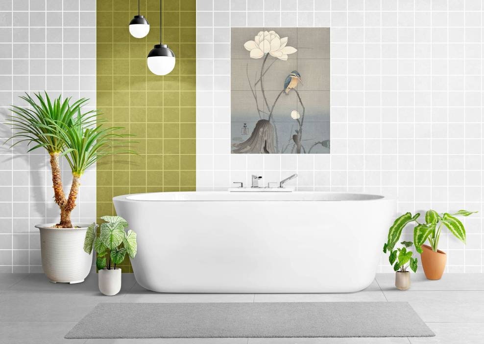 Tile Mural/Mosaic Ceramic Panel of a Kingfisher with Lotus Flower - Ohara Koson - Japanese Art - Tile Mural - Gloss Tiles - Tile Mosaic